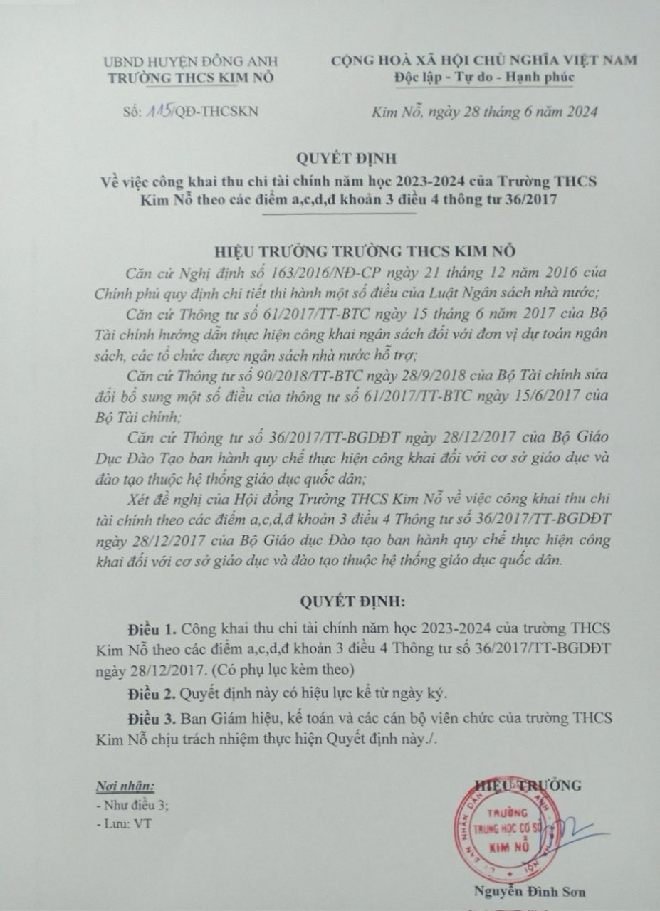 CÔNG KHAI THU CHI TÀI CHÍNH THEO NGHỊ ĐỊNH 36/2017
