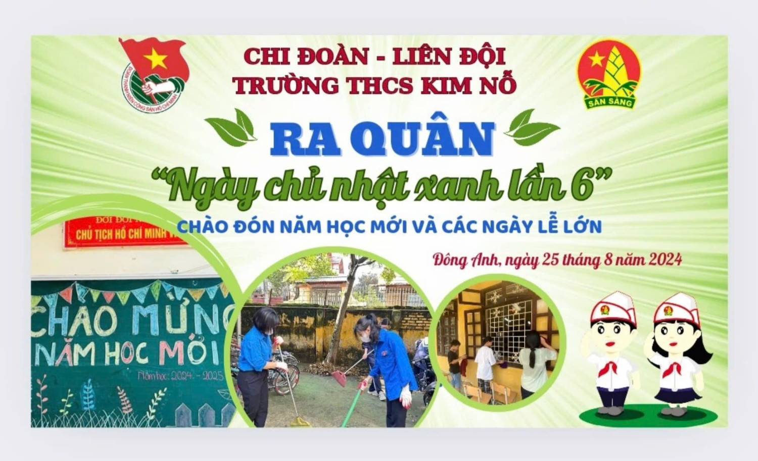 HƯỞNG ỨNG PHONG TRÀO "TRƯỜNG HỌC THÂN THIỆN, HỌC SINH TÍCH CỰC", CHI ĐOÀN - LIÊN ĐỘI TRƯỜNG THCS KIM NỖ RA QUÂN "NGÀY CHỦ NHẬT XANH TRÊN QUÊ HƯƠNG ĐÔNG ANH " LẦN THỨ 6