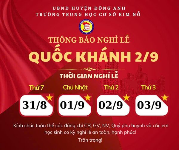 THÔNG BÁO LỊCH NGHĨ LỄ QUỐC KHÁNH 2-9