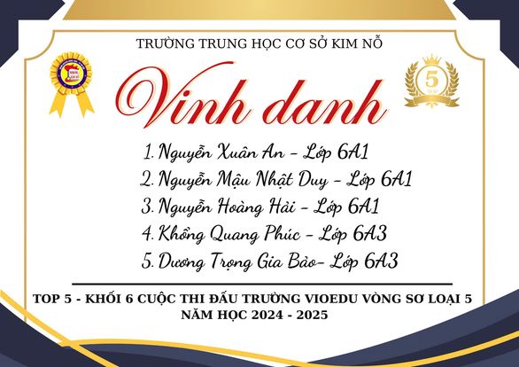 TRƯỜNG THCS KIM NỖ VINH DANH  TOP 5 CẤP TRƯỜNG VÒNG 05 CUỘC THI ĐẤU TRƯỜNG TOÁN HỌC VIOEDU HUYỆN ĐÔNG ANH NĂM HỌC 2024 - 2025