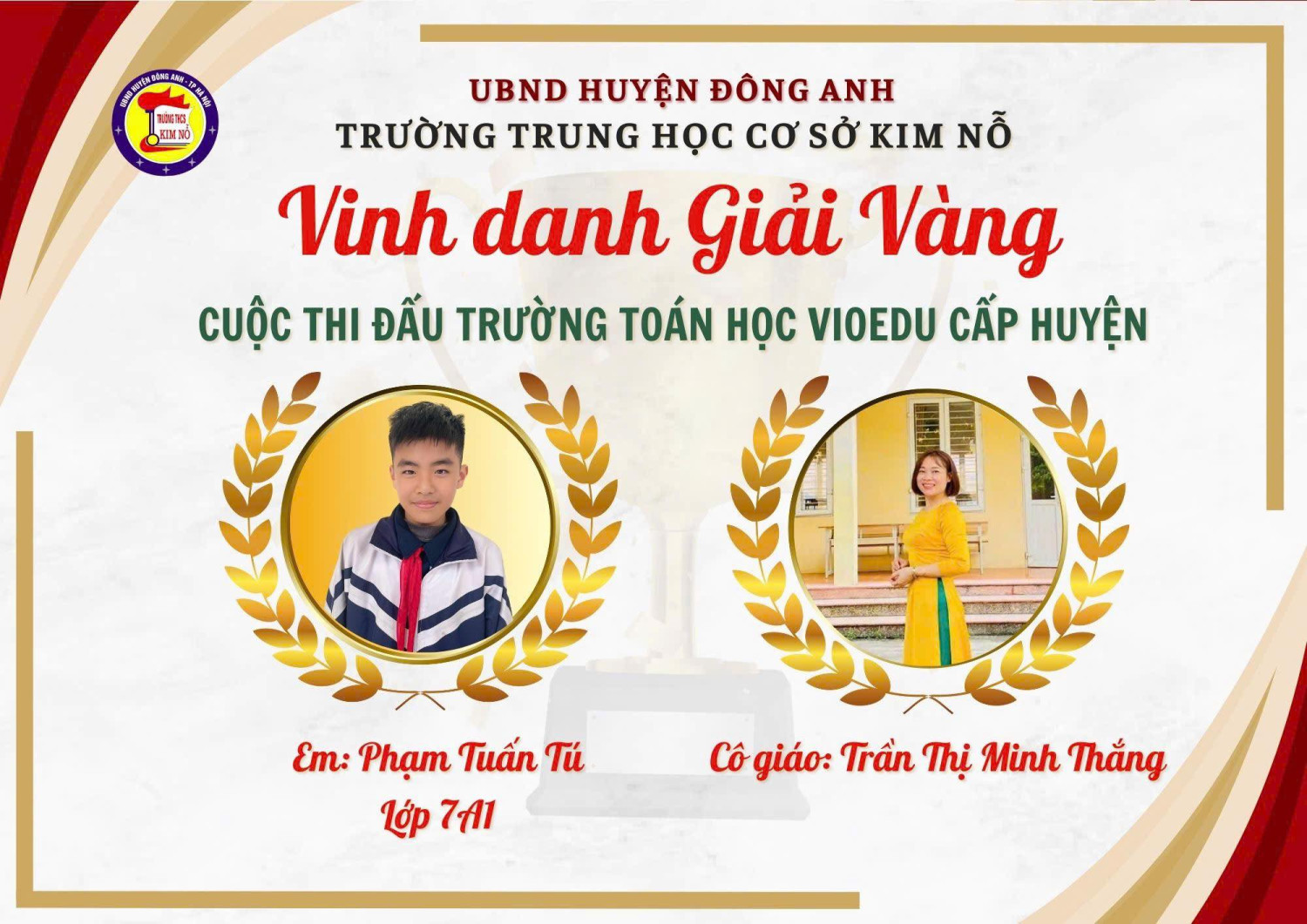 VINH DANH HỌC SINH KHỐI 7 ĐÃ CÓ THÀNH TÍCH CAO TRONG KÌ THI ĐẤU TRƯỜNG TOÁN HỌC VIOEDU CẤP HUYỆN NĂM HỌC 2024-2025