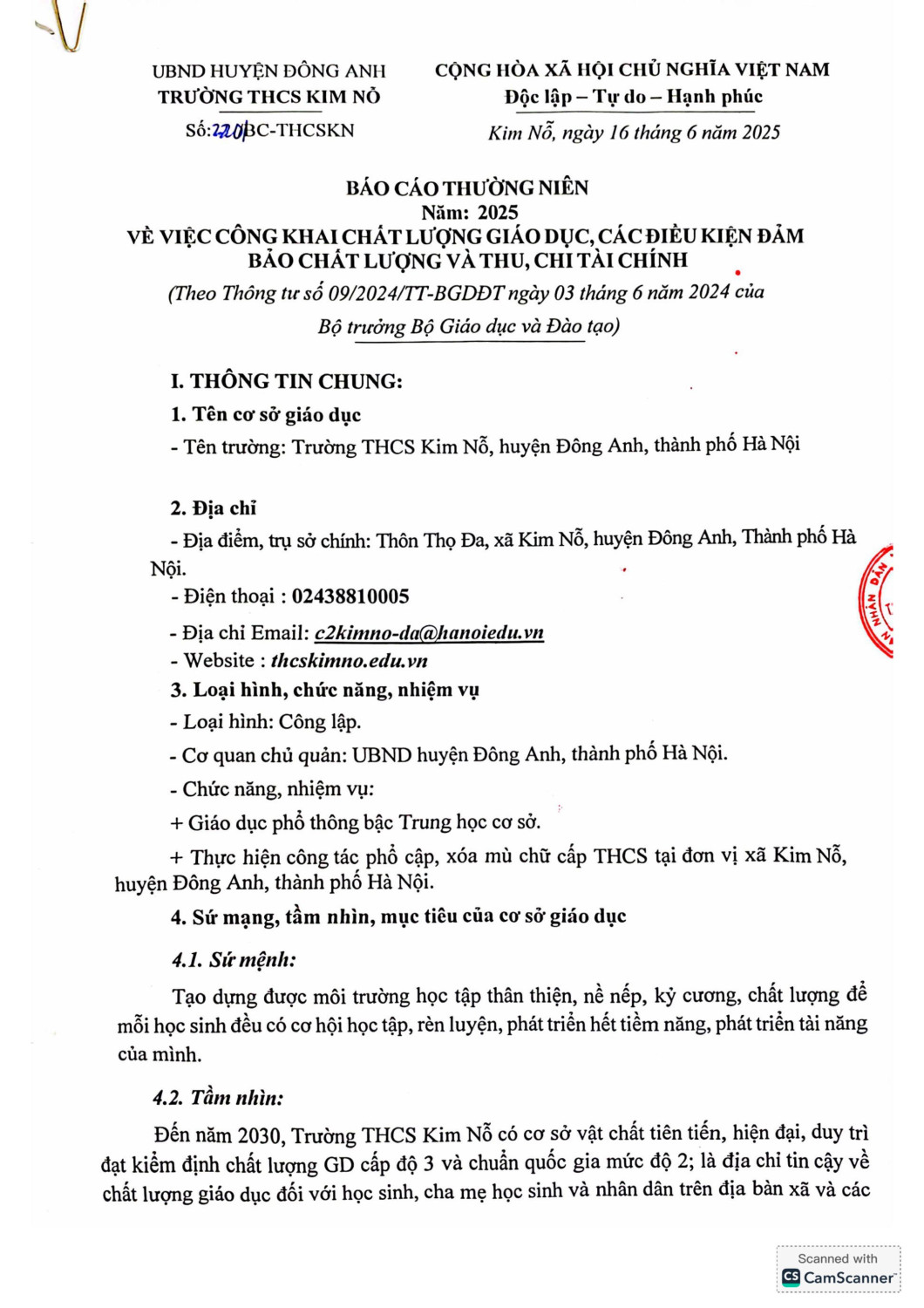 BÁO CÁO THƯỜNG NIÊN NĂM 2025 VỀ VIỆC CÔNG KHAI CHẤT LƯỢNG GIÁO DỤC, CÁC ĐIỀU KIỆN ĐẢM BẢO CHẤT LƯỢNG VÀ THU, CHI TÀI CHÍNH