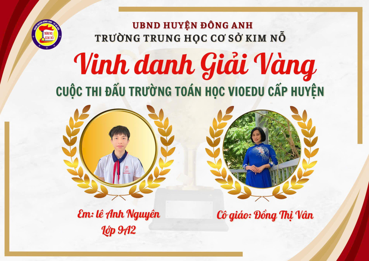 VINH DANH HỌC SINH KHỐI 9 ĐÃ CÓ THÀNH TÍCH CAO TRONG KÌ THI ĐẤU TRƯỜNG TOÁN HỌC VIOEDU CẤP HUYỆN NĂM HỌC 2024-2025