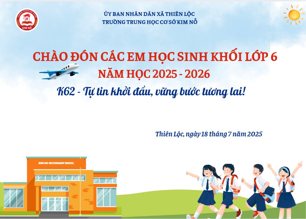 CHÀO ĐÓN CÁC EM HỌC SINH LỚP 6 – K62 ĐẾN VỚI MÁI TRƯỜNG THCS KIM NỖ!