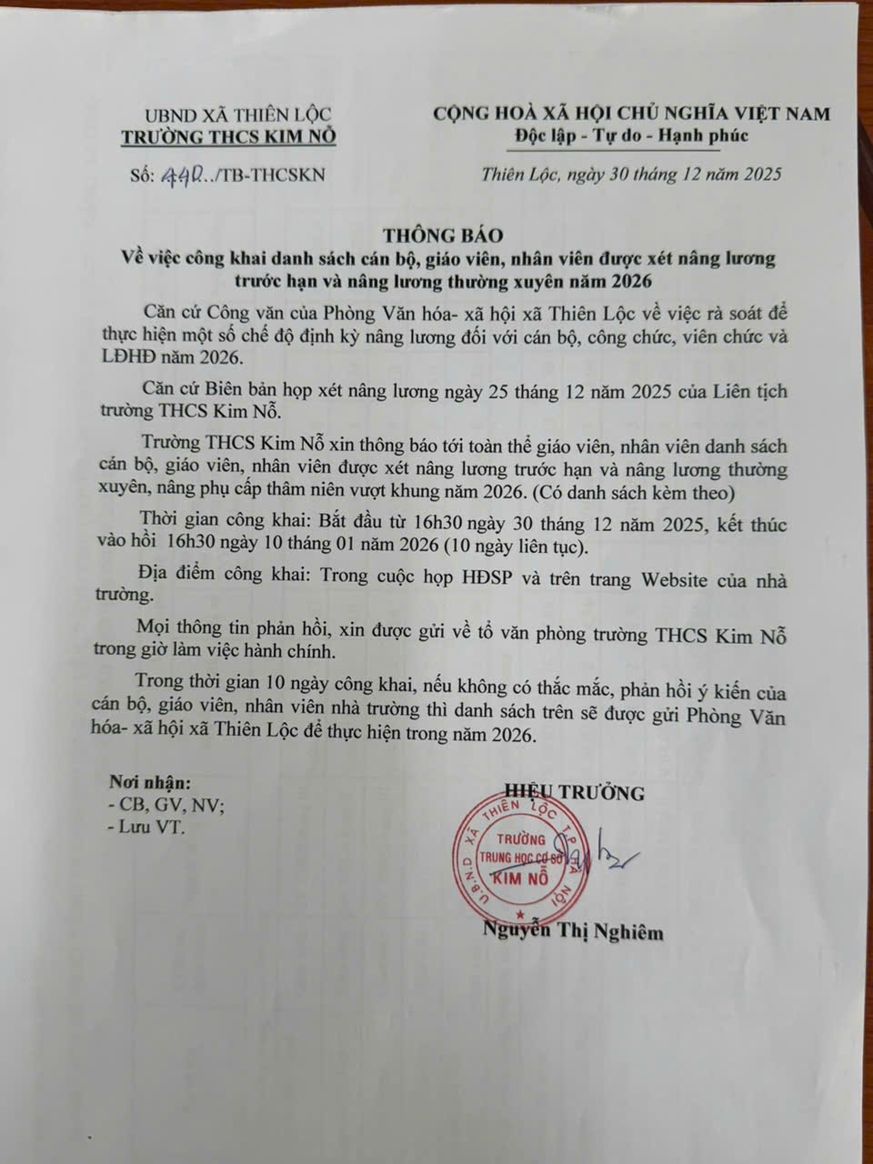 CÔNG KHAI DANH SÁCH CÁN BỘ, GIÁO VIÊN, NHÂN VIÊN ĐƯỢC XÉT NÂNG LƯƠNG TRƯỚC HẠN VÀ NÂNG LƯƠNG THƯỜNG XUYÊN NĂM 2026